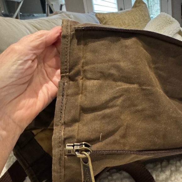 Duluth Trading Co Brown Waxed coated Canvas Backpack tote bag expandable Filson
